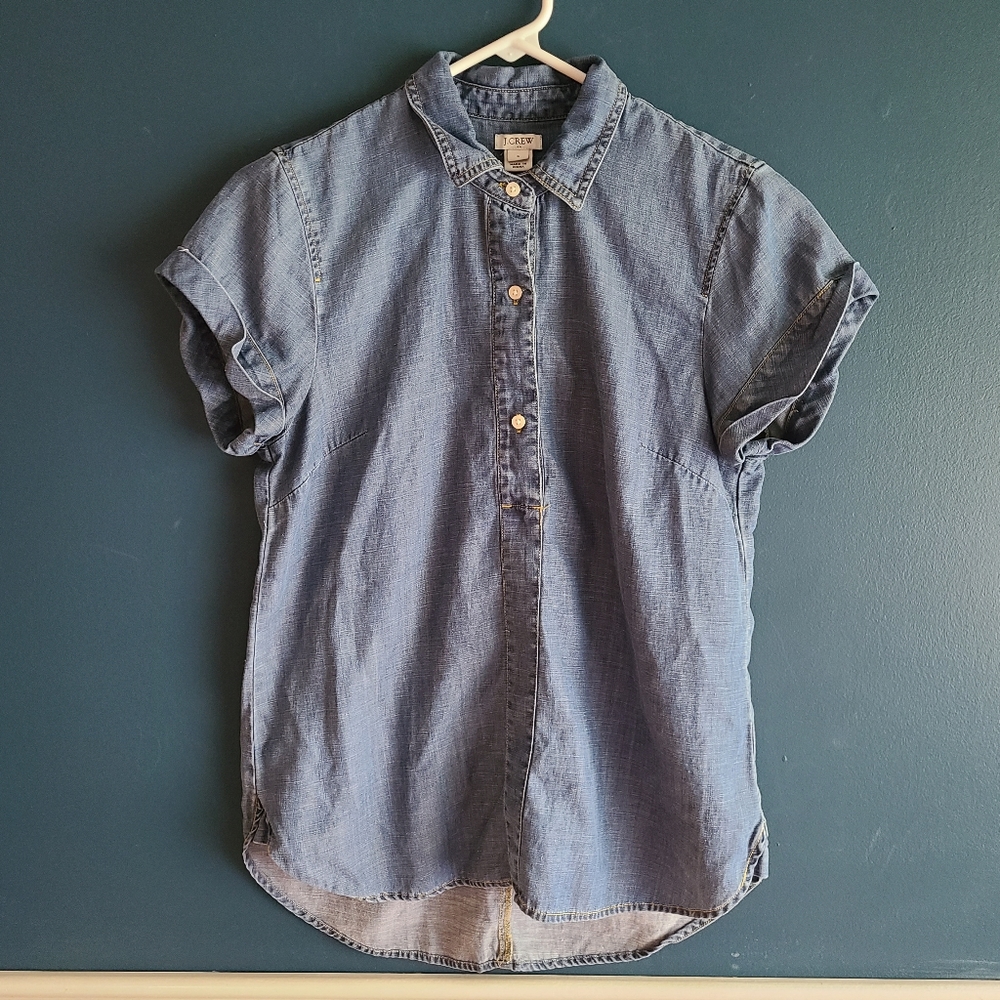 JCrew Chambray Short Sleeve Popover shirt size small